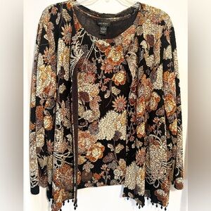 WOMENS 4XL 28W 2 PC. LANE BRYANT FLORAL BEADED HEM LONG SLEEVE BLOUSE W/CAMI